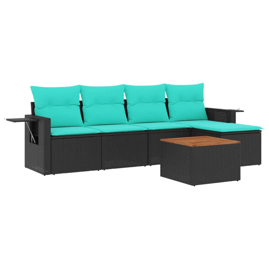 Ensemble de canapé de jardin 6 pcs avec coussins noir résine tressée - 2