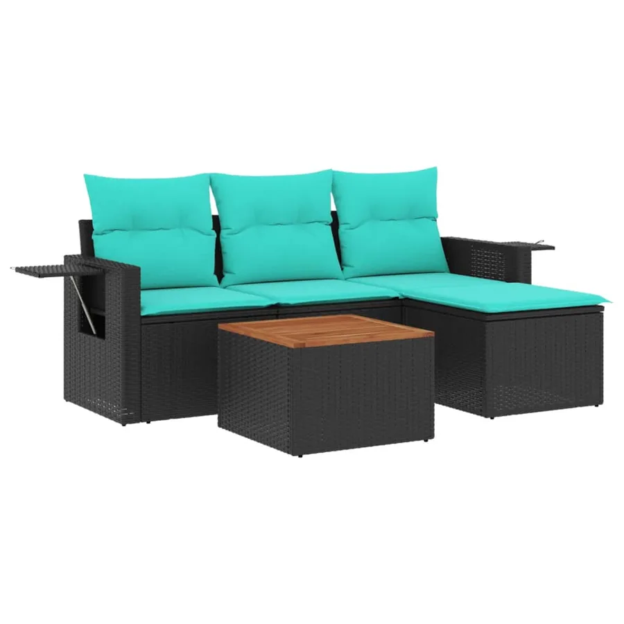 Ensemble de canapé de jardin 5 pcs avec coussins noir résine tressée - 2