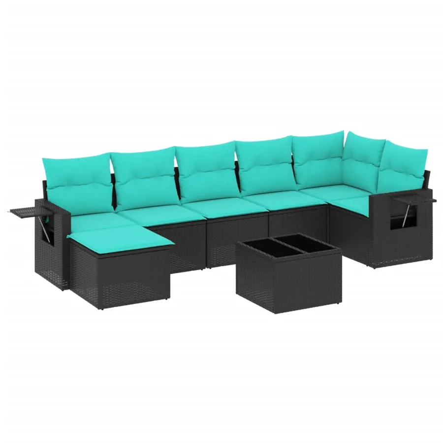 Ensemble de canapé de jardin 8 pcs avec coussins noir résine tressée - 2