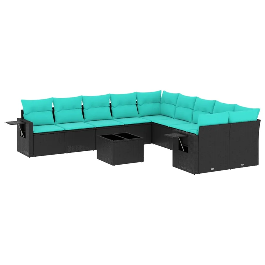 Ensemble de canapé de jardin 11 pcs avec coussins noir résine tressée - 2