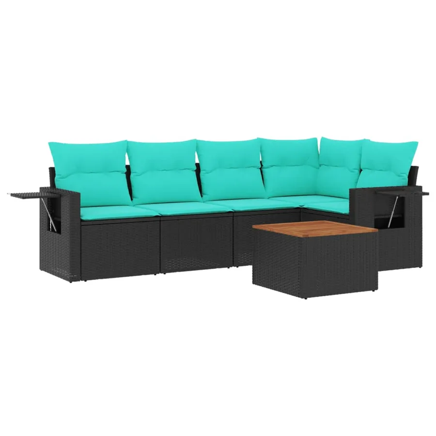 Ensemble de canapé de jardin 6 pcs avec coussins noir résine tressée - 2