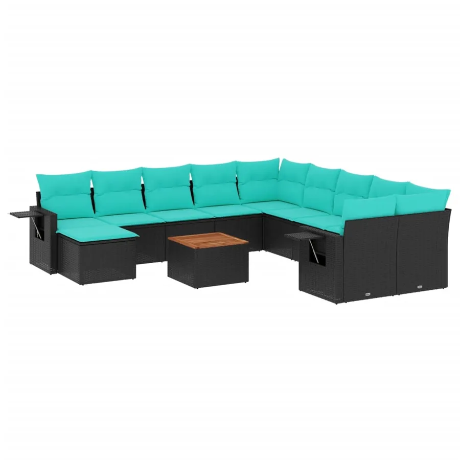 Ensemble de canapé de jardin 12 pcs avec coussins noir résine tressée - 2