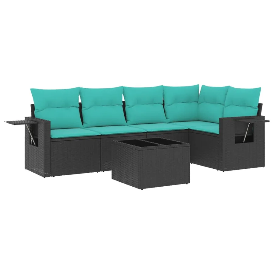 Ensemble de canapé de jardin 6 pcs avec coussins noir résine tressée - 2