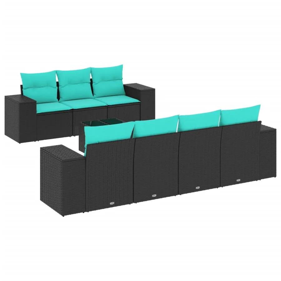 Ensemble de canapé de jardin 8 pcs avec coussins noir résine tressée - 2
