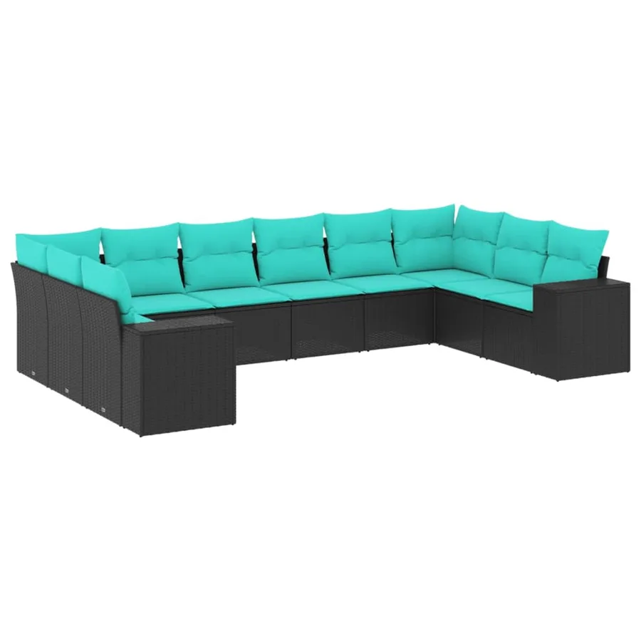 Salon de jardin 10 pcs avec coussins noir résine tressée - 2