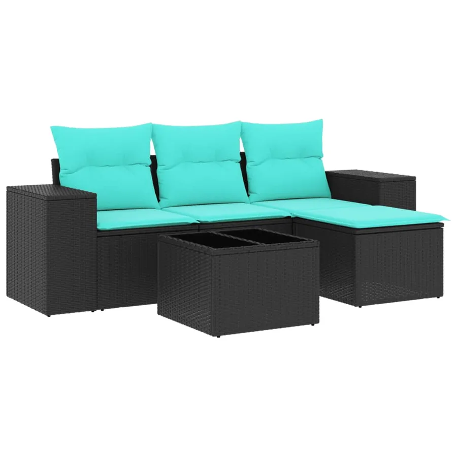 Ensemble de canapé de jardin 5 pcs avec coussins noir résine tressée - 2