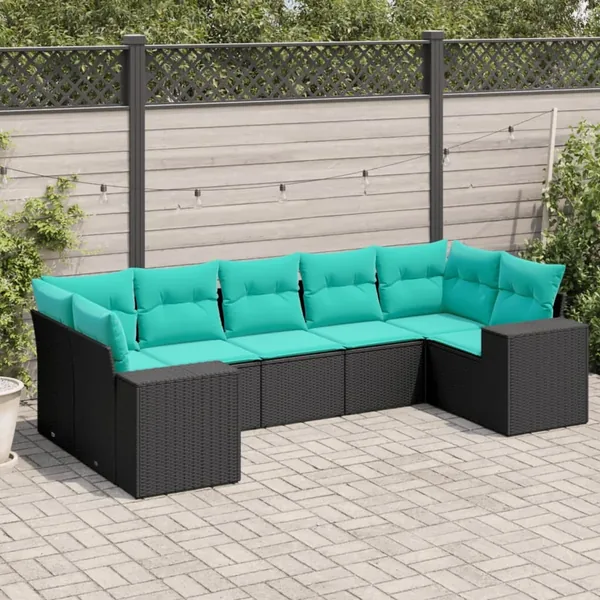 Salon de jardin 7 pcs avec coussins noir résine tressée 62 x 62 x 69 cm - 61,4 kg