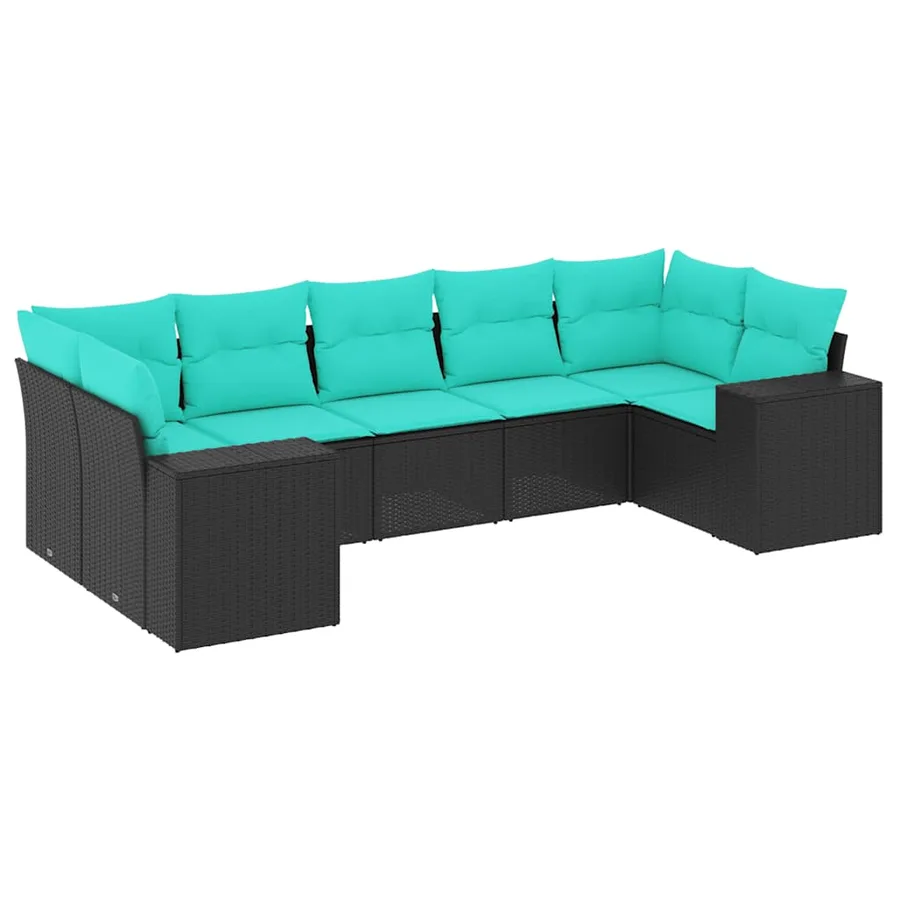 Salon de jardin 7 pcs avec coussins noir résine tressée 62 x 62 x 69 cm - 61,4 kg - 2