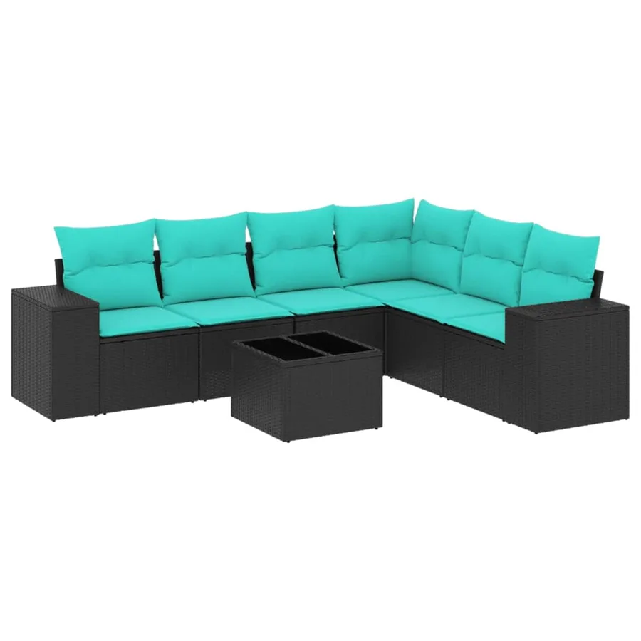 Ensemble de canapé de jardin 7 pcs avec coussins noir résine tressée - 2