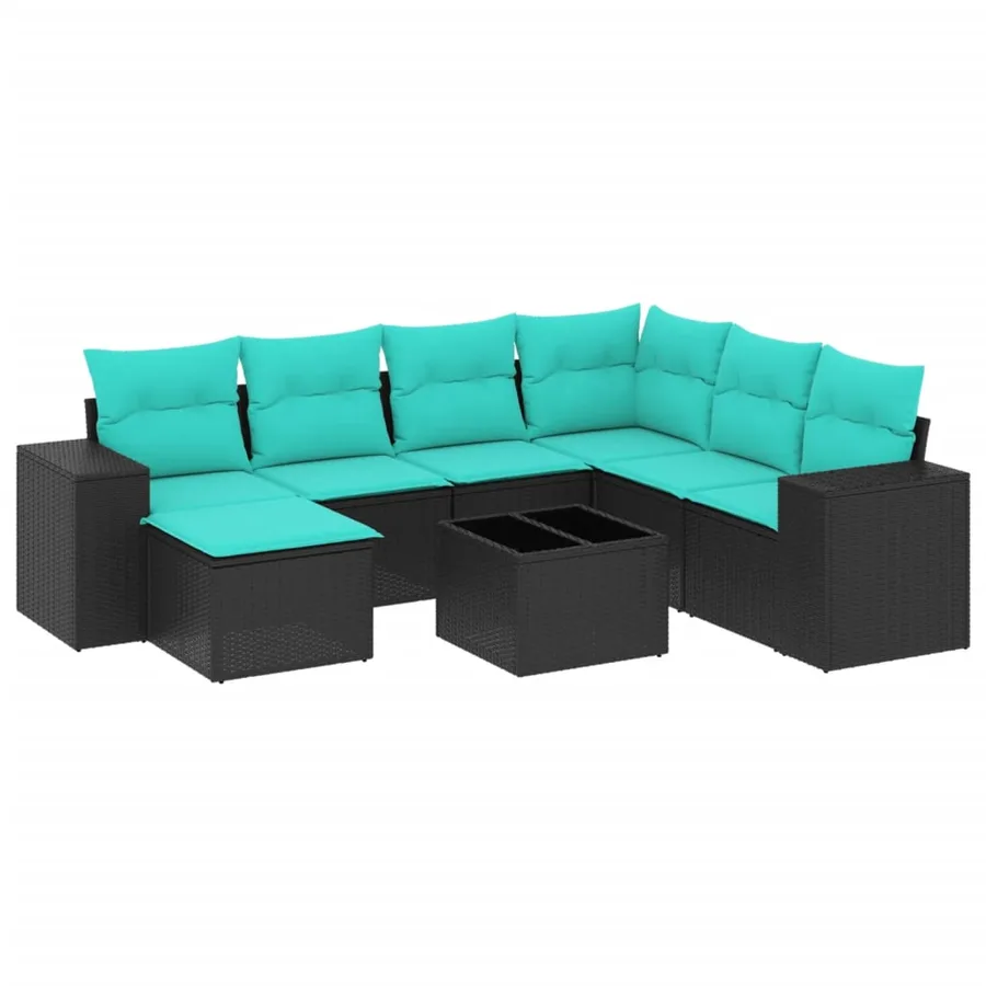 Ensemble de canapé de jardin 8 pcs avec coussins noir résine tressée - 2