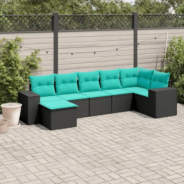 Salon de jardin 7 pcs avec coussins noir résine tressée 62 x 62 x 69 cm - 58,0 kg