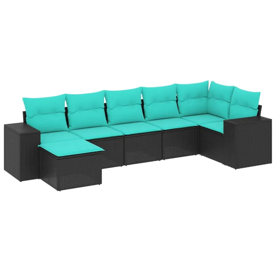 Salon de jardin 7 pcs avec coussins noir résine tressée 62 x 62 x 69 cm - 58,0 kg - 2