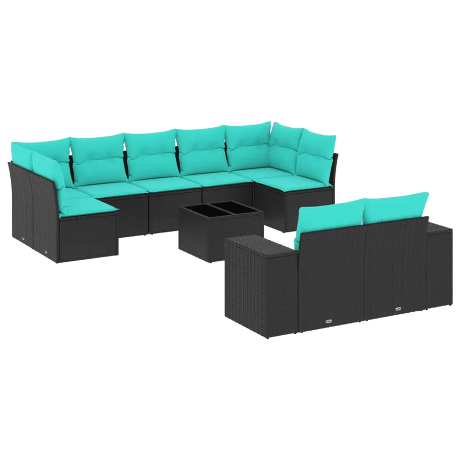 Ensemble de canapé de jardin 10 pcs avec coussins noir résine tressée - 2