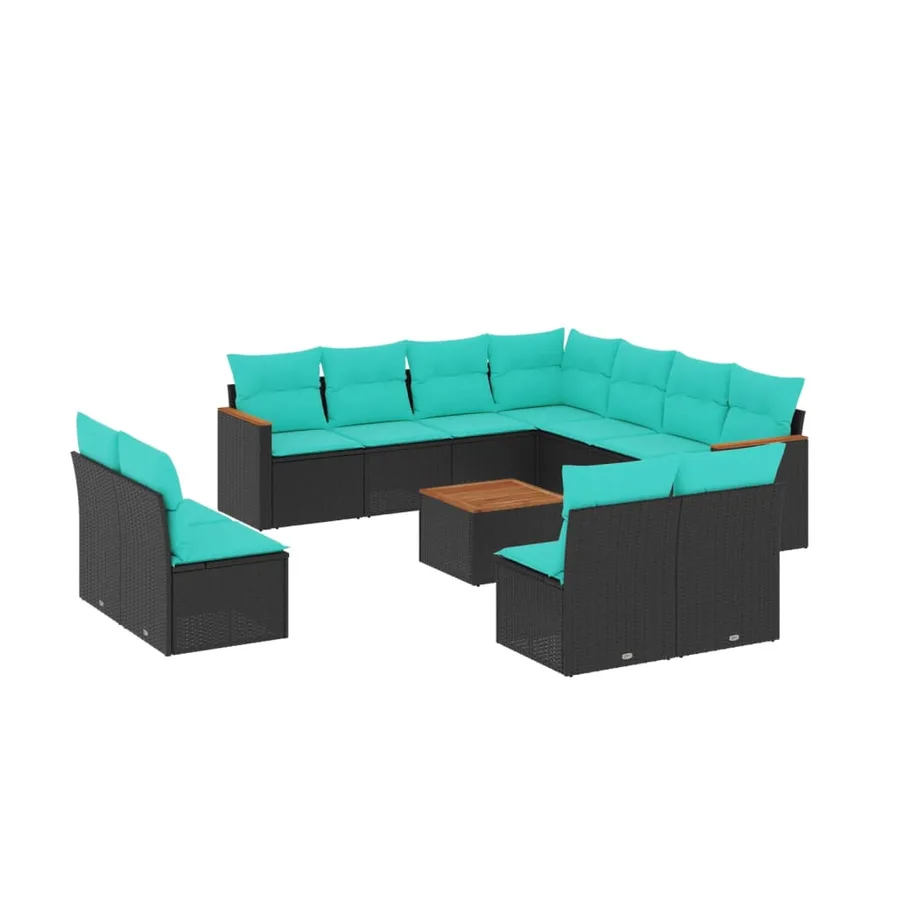 Ensemble de canapé de jardin 12 pcs avec coussins noir résine tressée - 2