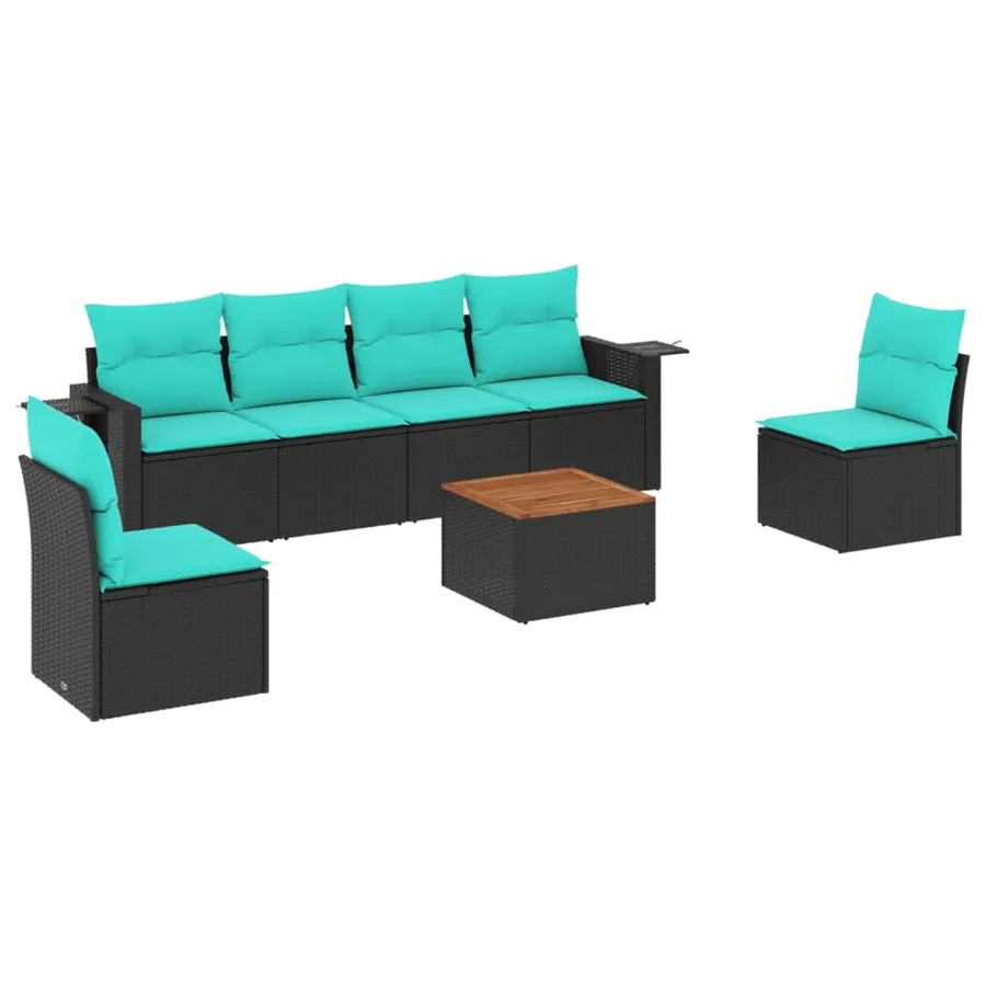 Ensemble de canapé de jardin 7 pcs avec coussins noir résine tressée - 2
