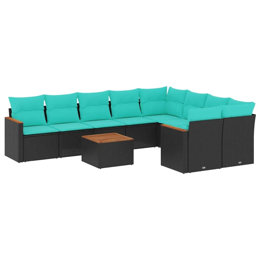 Ensemble de canapé de jardin 10 pcs avec coussins noir résine tressée - 2