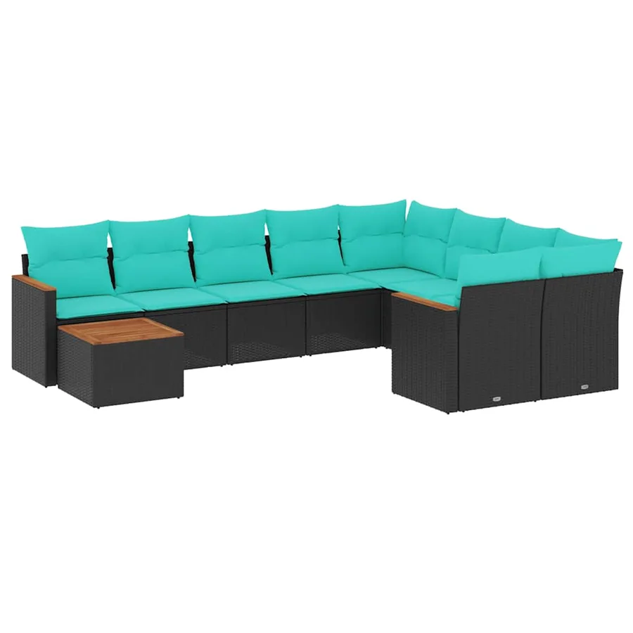 Ensemble de canapé de jardin 10 pcs avec coussins noir résine tressée - 2