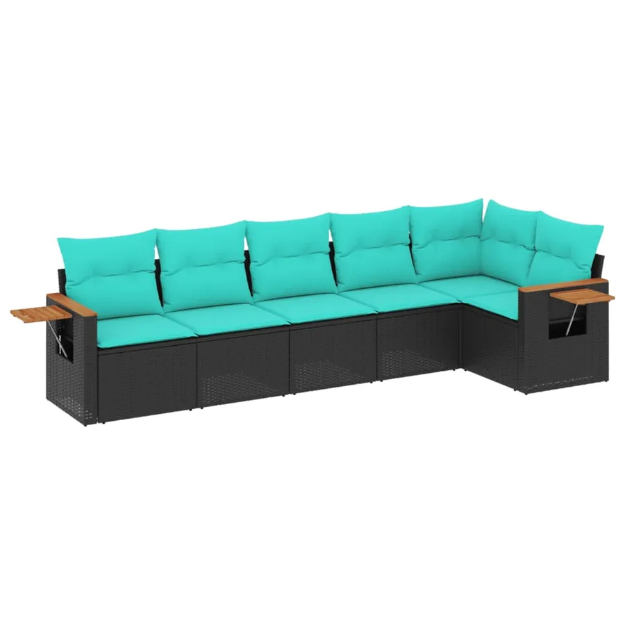 Salon de jardin 6 pcs avec coussins noir résine tressée - 2