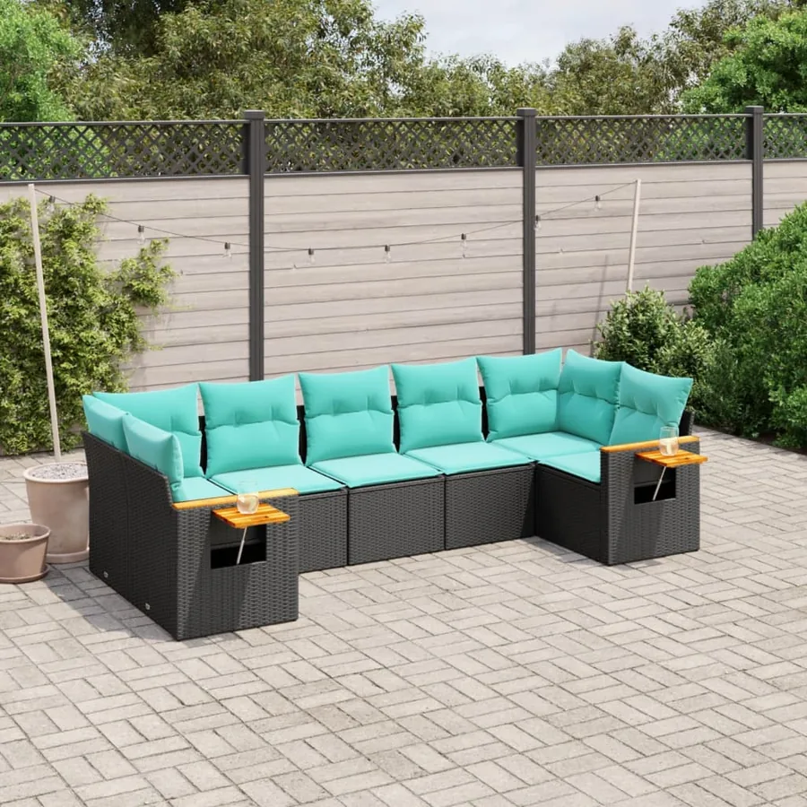 Salon de jardin 7 pcs avec coussins noir résine tressée 62 x 62 x 69 cm - 59,8 kg