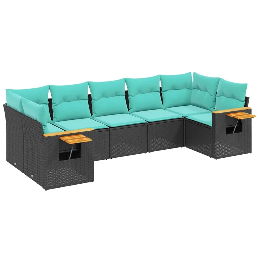 Salon de jardin 7 pcs avec coussins noir résine tressée 62 x 62 x 69 cm - 59,8 kg - 2
