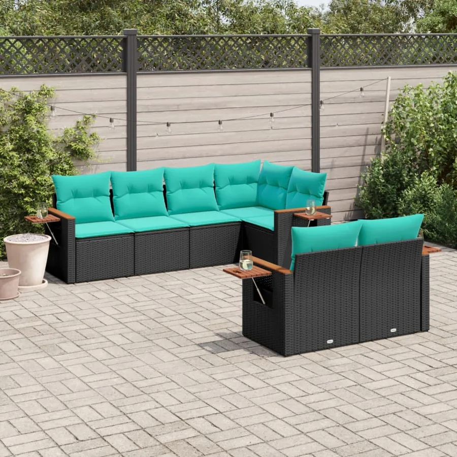 Salon de jardin 7 pcs avec coussins noir résine tressée 62 x 62 x 69 cm - 64,0 kg