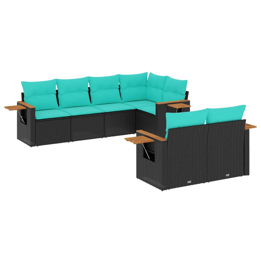 Salon de jardin 7 pcs avec coussins noir résine tressée 62 x 62 x 69 cm - 64,0 kg - 2