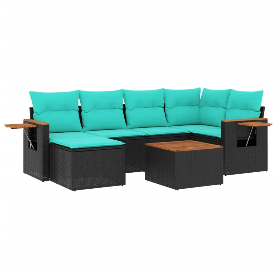 Salon de jardin 7 pcs avec coussins noir résine tressée 62 x 62 x 69 cm - 57,8 kg - 2