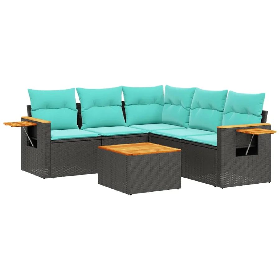 Salon de jardin 6 pcs avec coussins noir résine tressée - 2