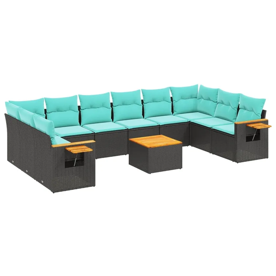 Salon de jardin 11 pcs avec coussins noir résine tressée - 2