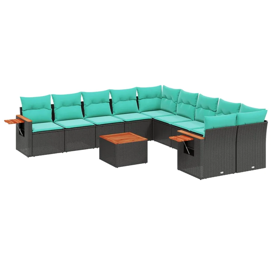 Salon de jardin 11 pcs avec coussins noir résine tressée - 2