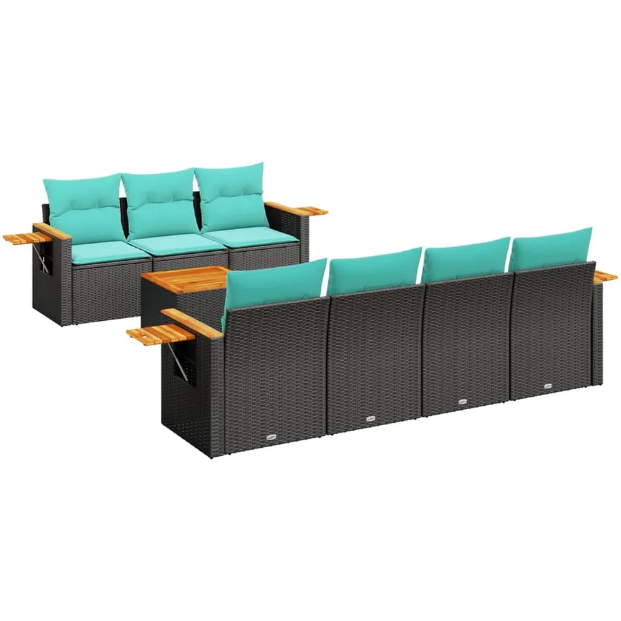 Salon de jardin 8 pcs avec coussins noir résine tressée - 2