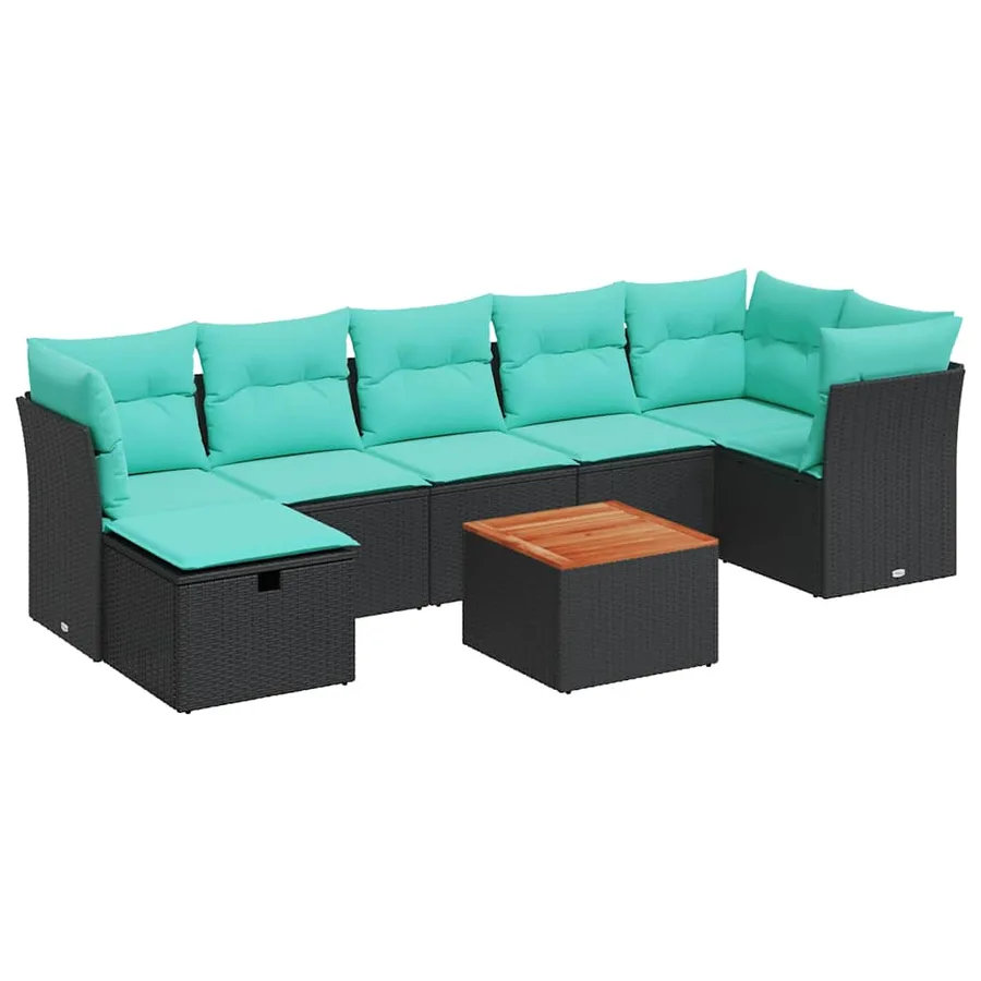Ensemble de canapé de jardin 8 pcs avec coussins noir résine tressée - 2