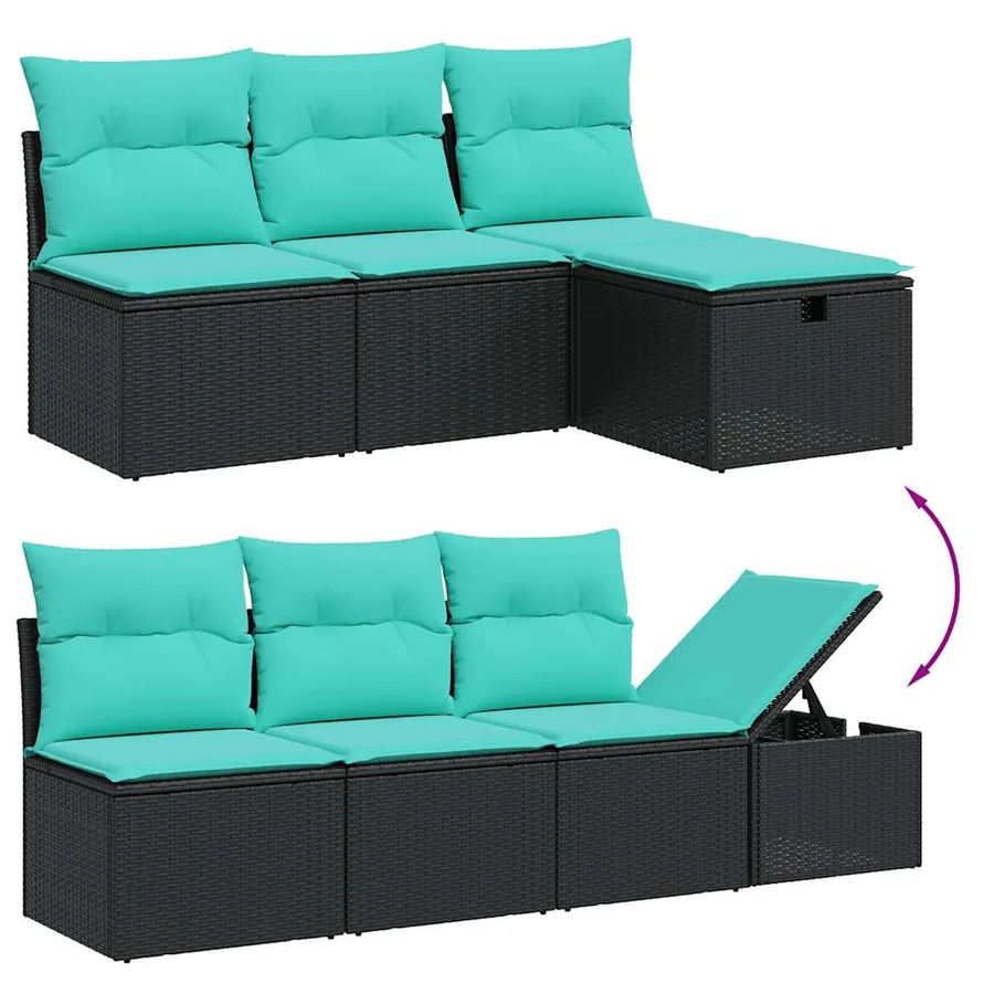 Ensemble de canapé de jardin 8 pcs avec coussins noir résine tressée - 3