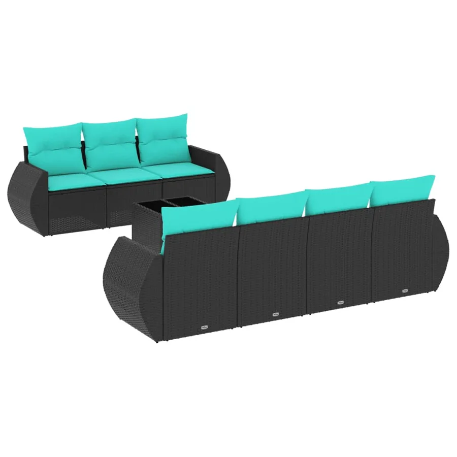 Ensemble de canapé de jardin 8 pcs avec coussins noir résine tressée - 2