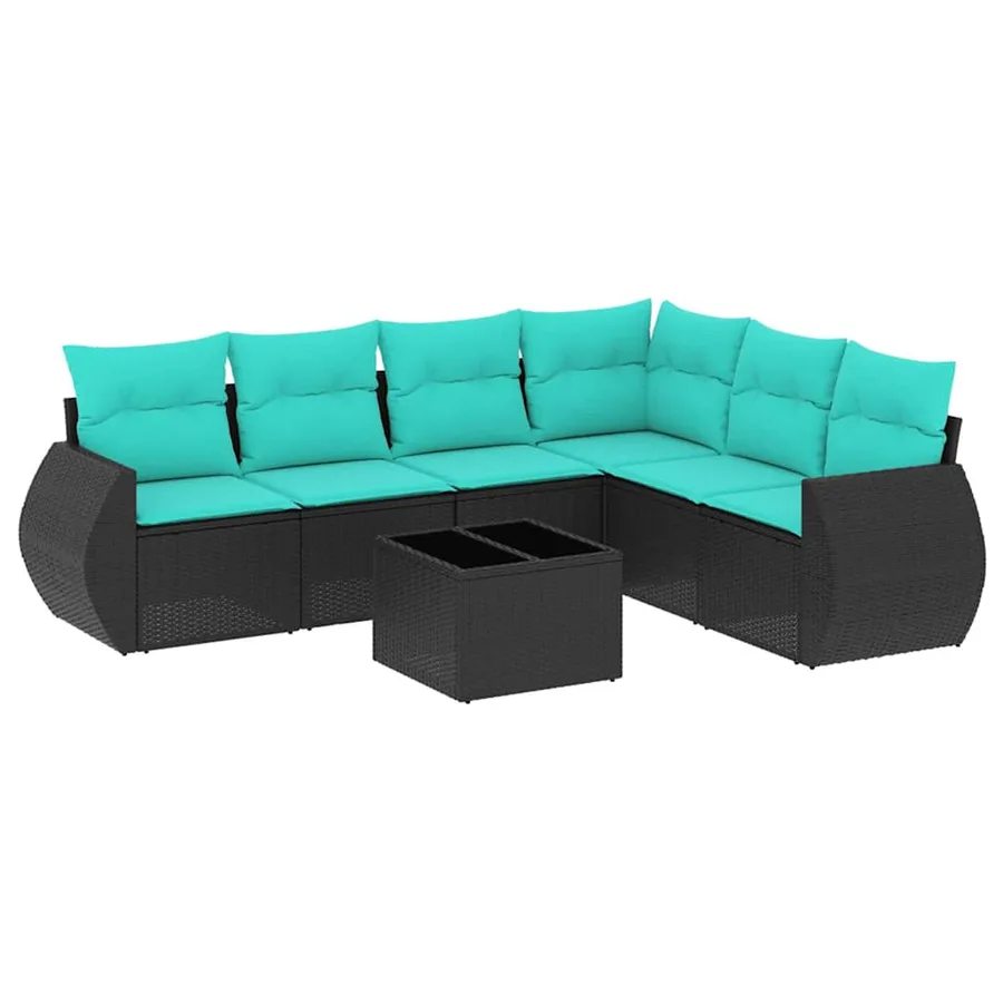 Ensemble de canapé de jardin 7 pcs avec coussins noir résine tressée - 2