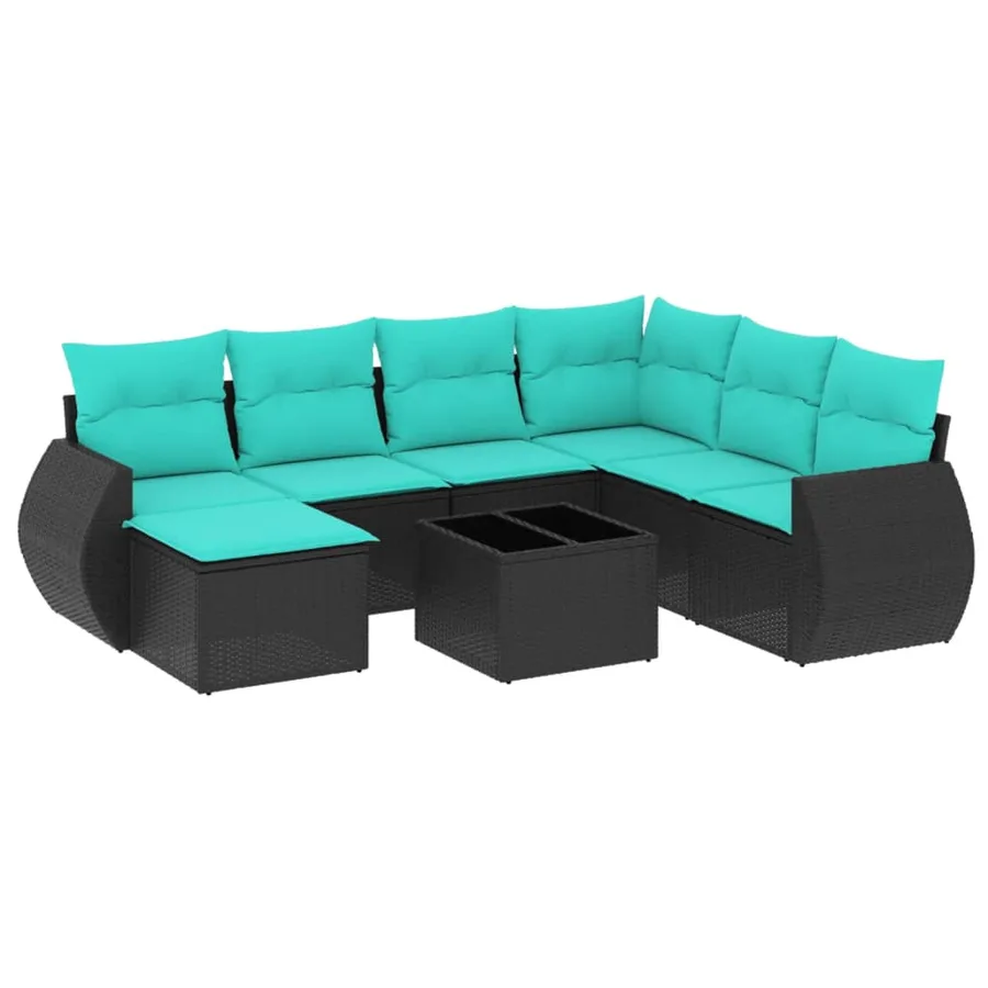 Ensemble de canapé de jardin 8 pcs avec coussins noir résine tressée - 2