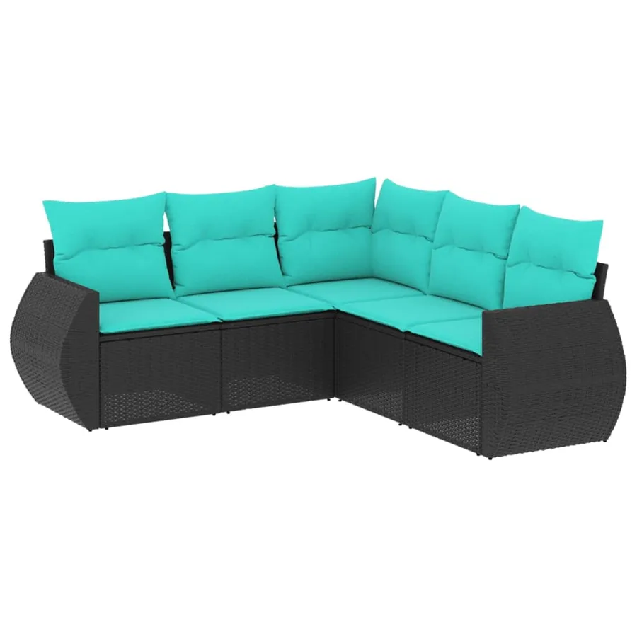 Salon de jardin 5 pcs avec coussins noir résine tressée - 2