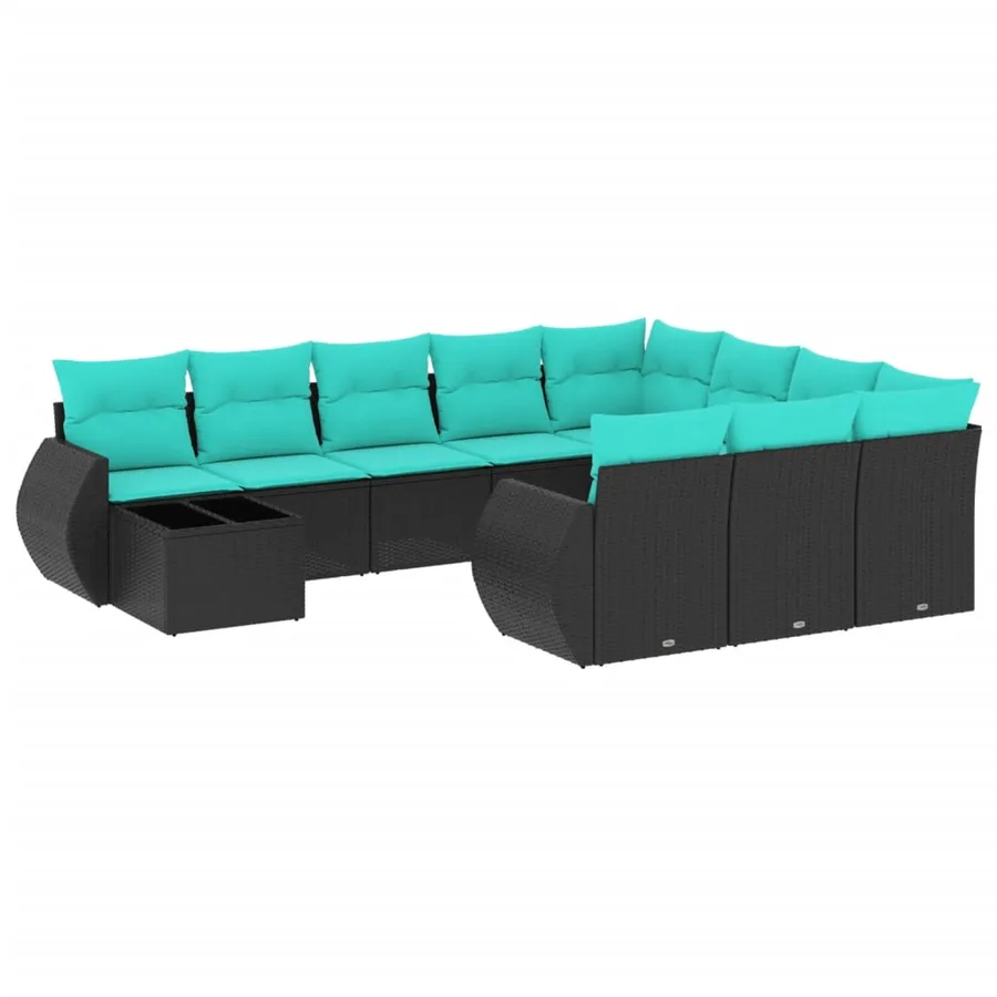 Ensemble de canapé de jardin 11 pcs avec coussins noir résine tressée - 2