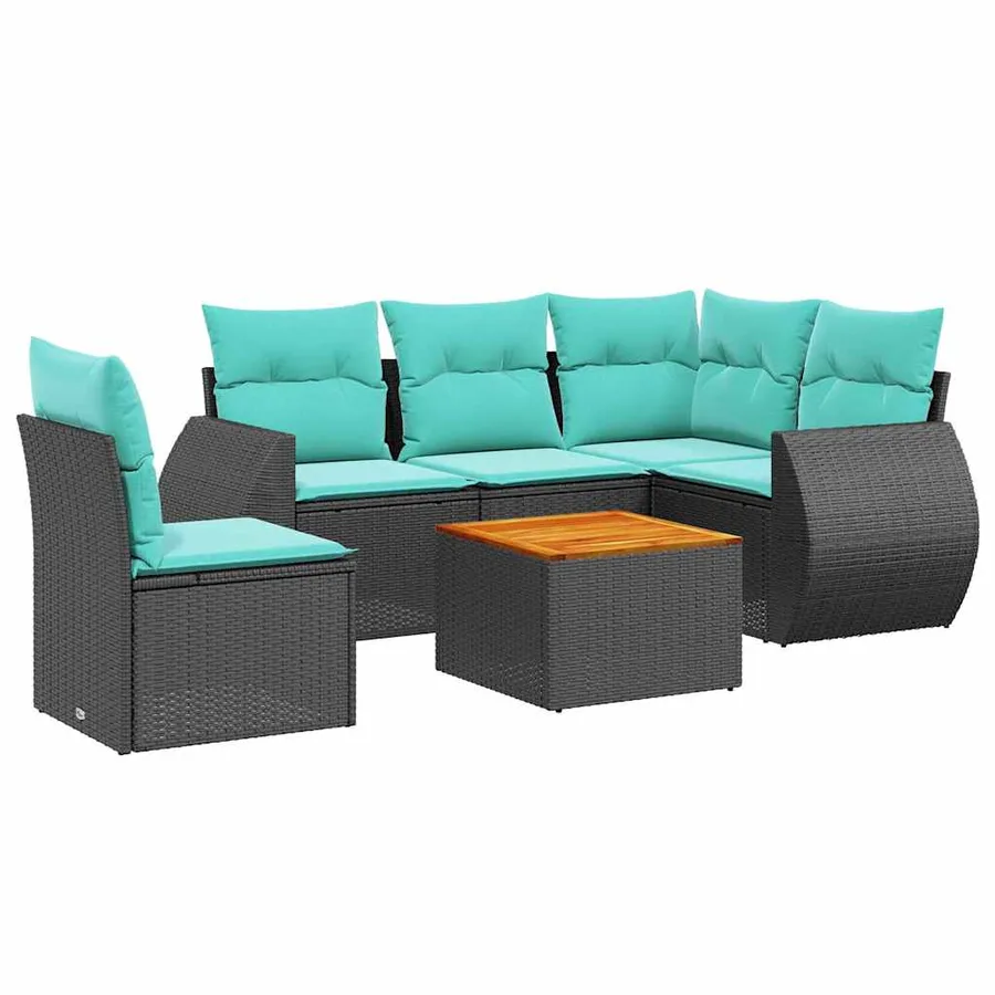 Ensemble de canapé de jardin 6 pcs avec coussins noir résine tressée - 2
