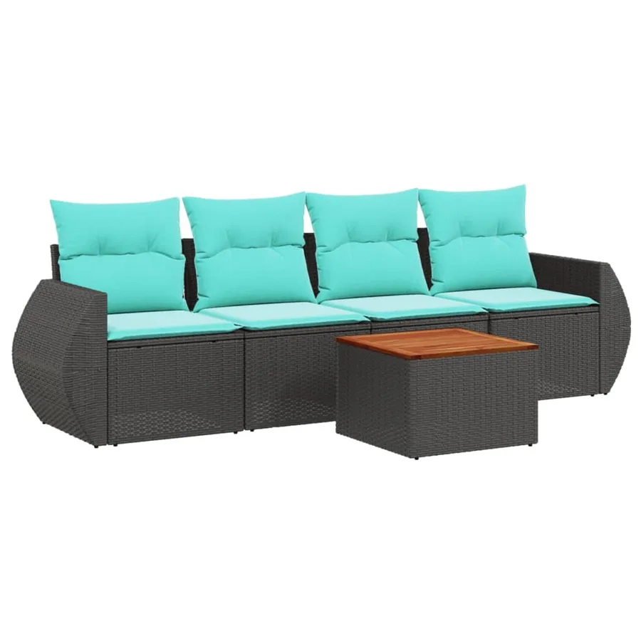 Ensemble de canapé de jardin 5 pcs avec coussins noir résine tressée - 2