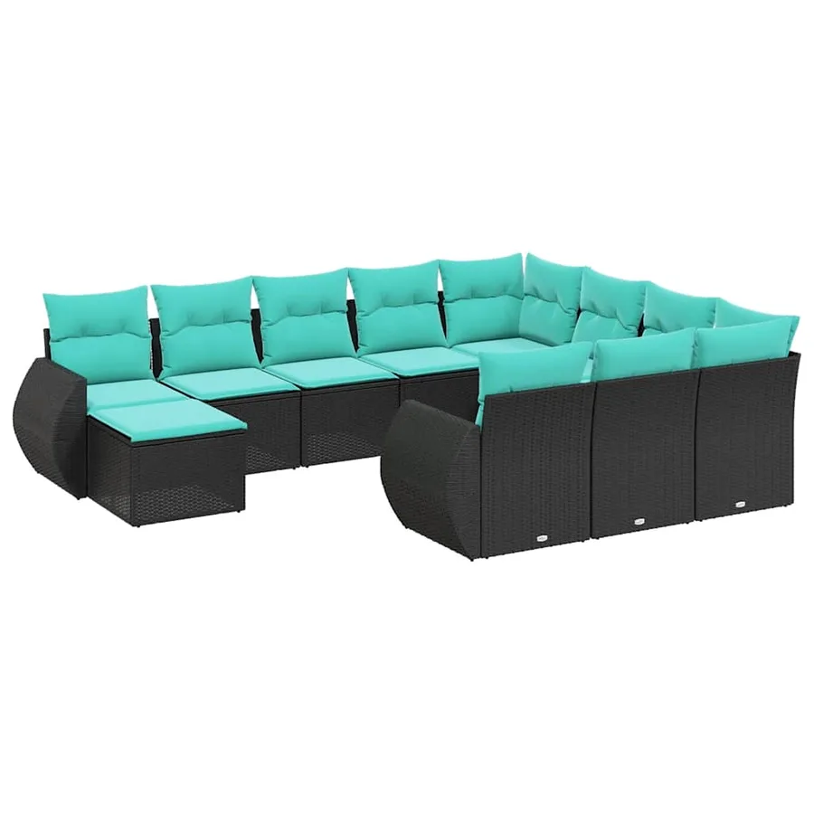 Ensemble de canapé de jardin 11 pcs avec coussins noir résine tressée - 2