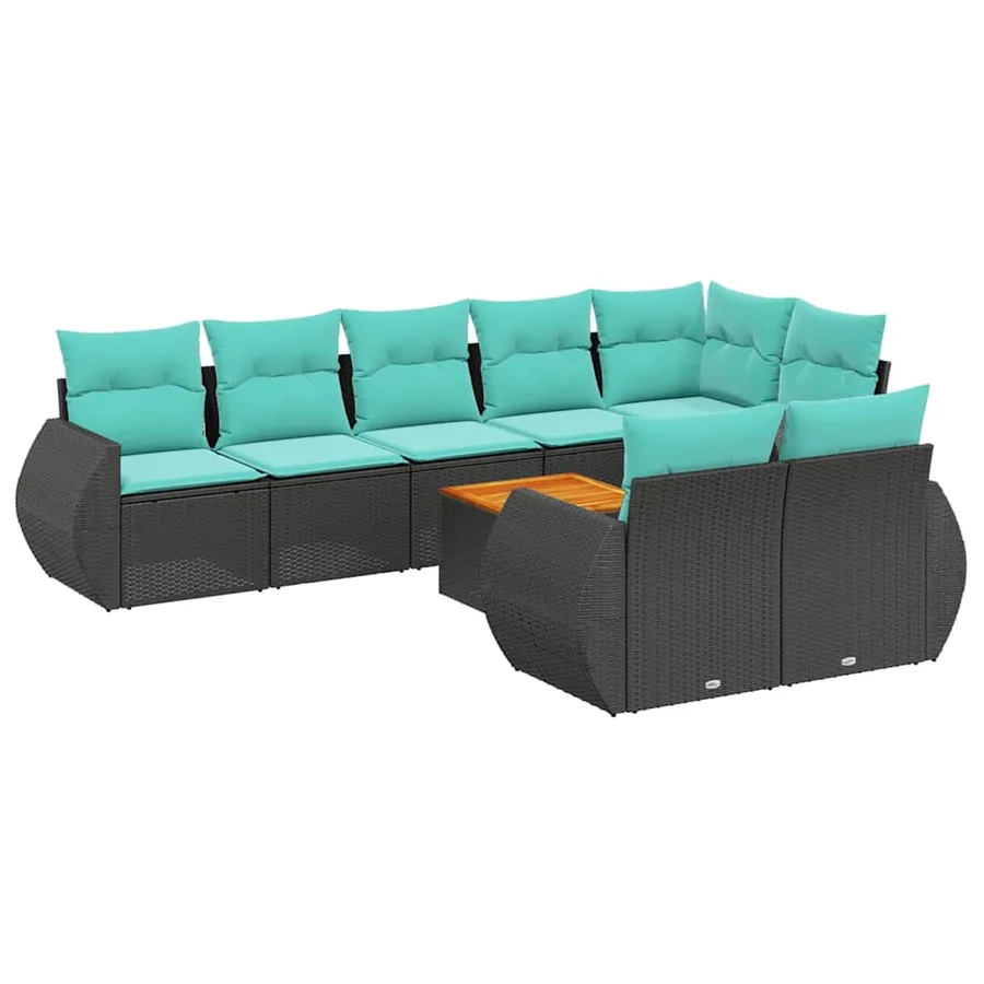 Ensemble de canapé de jardin 9 pcs avec coussins noir résine tressée - 2