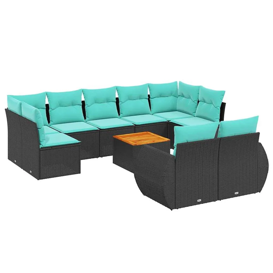 Ensemble de canapé de jardin 10 pcs avec coussins noir résine tressée - 2