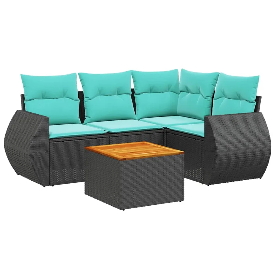 Ensemble de canapé de jardin 5 pcs avec coussins noir résine tressée - 2