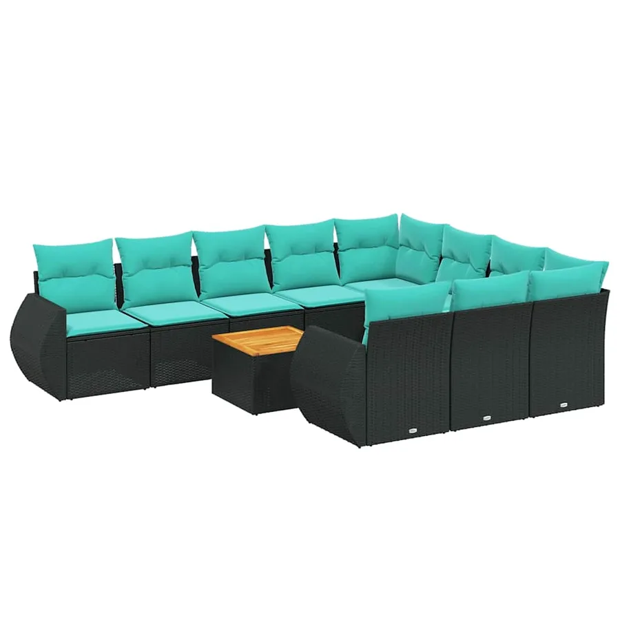 Ensemble de canapé de jardin 11 pcs avec coussins noir résine tressée - 2
