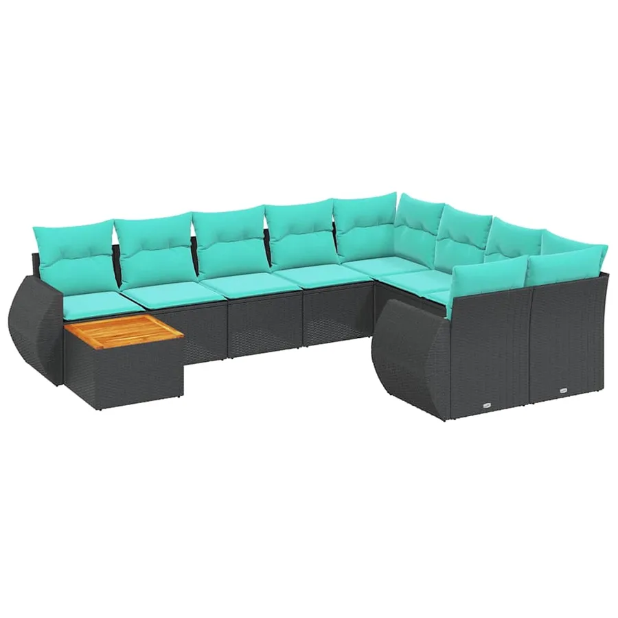 Ensemble de canapé de jardin 10 pcs avec coussins noir résine tressée - 2