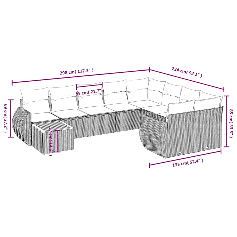 Ensemble de canapé de jardin 10 pcs avec coussins noir résine tressée - 8