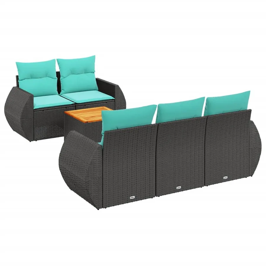 Ensemble de canapé de jardin 6 pcs avec coussins noir résine tressée - 2