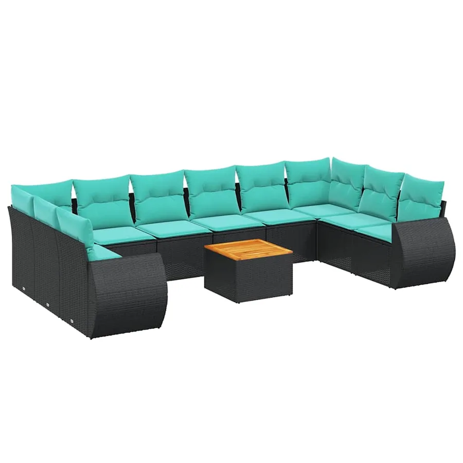 Ensemble de canapé de jardin 11 pcs avec coussins noir résine tressée - 2