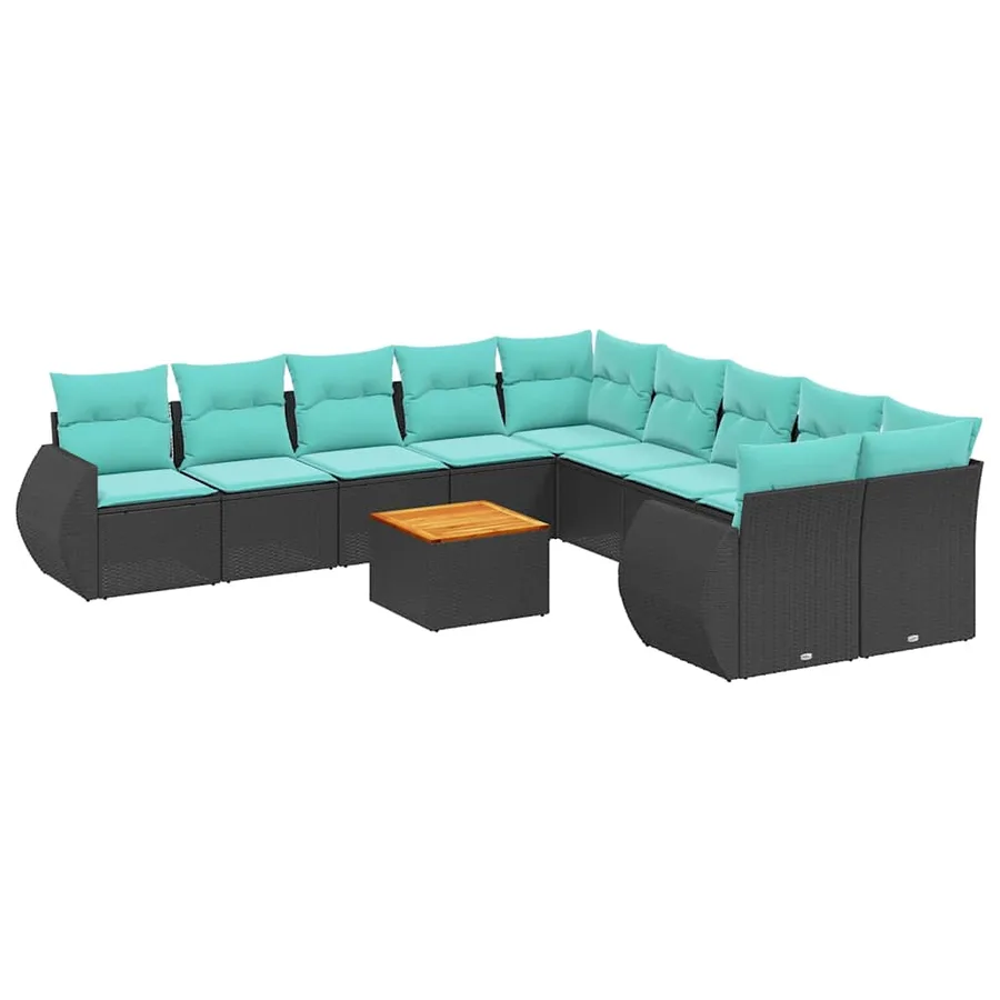 Ensemble de canapé de jardin 11 pcs avec coussins noir résine tressée - 2